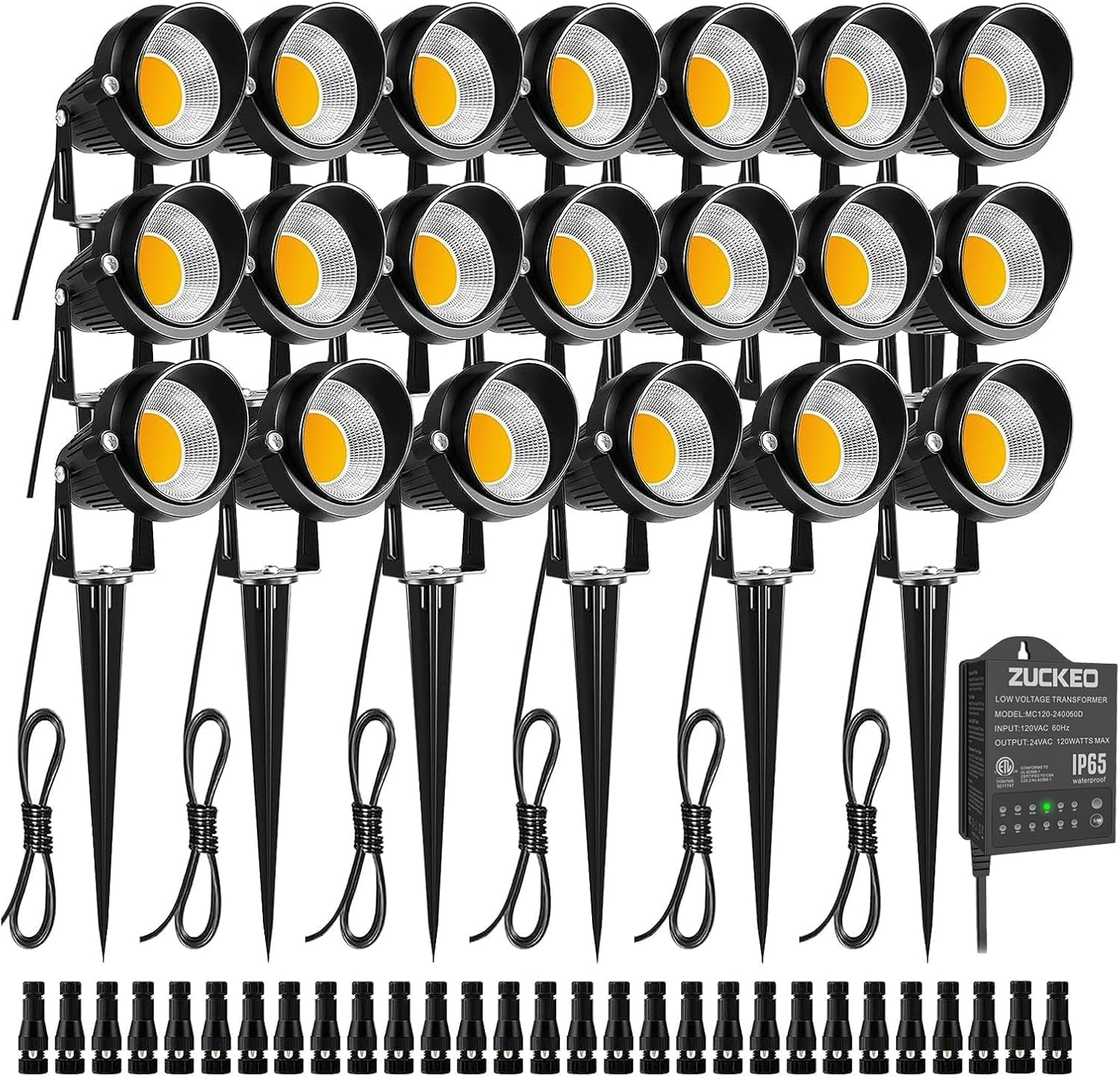 ZUCKEO Low Voltage Landscape Lights LED Landscape Lighting, 5W 12V Garden Pathway Lights Waterproof Warm White Walls Trees Flags Outdoor Landscape Spotlights with Stakes (8 Pack)