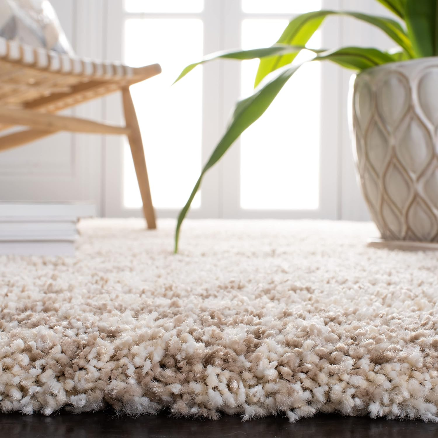 Ivory and Beige 9' x 12' Synthetic Shag Area Rug