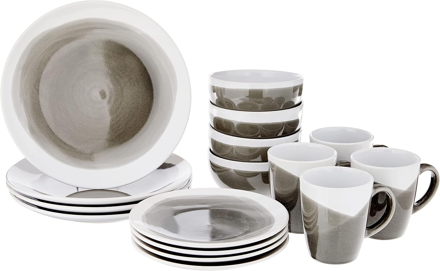 American Atelier, Charcoal and White, Round, Stoneware Dinnerware Set, 16-Piece