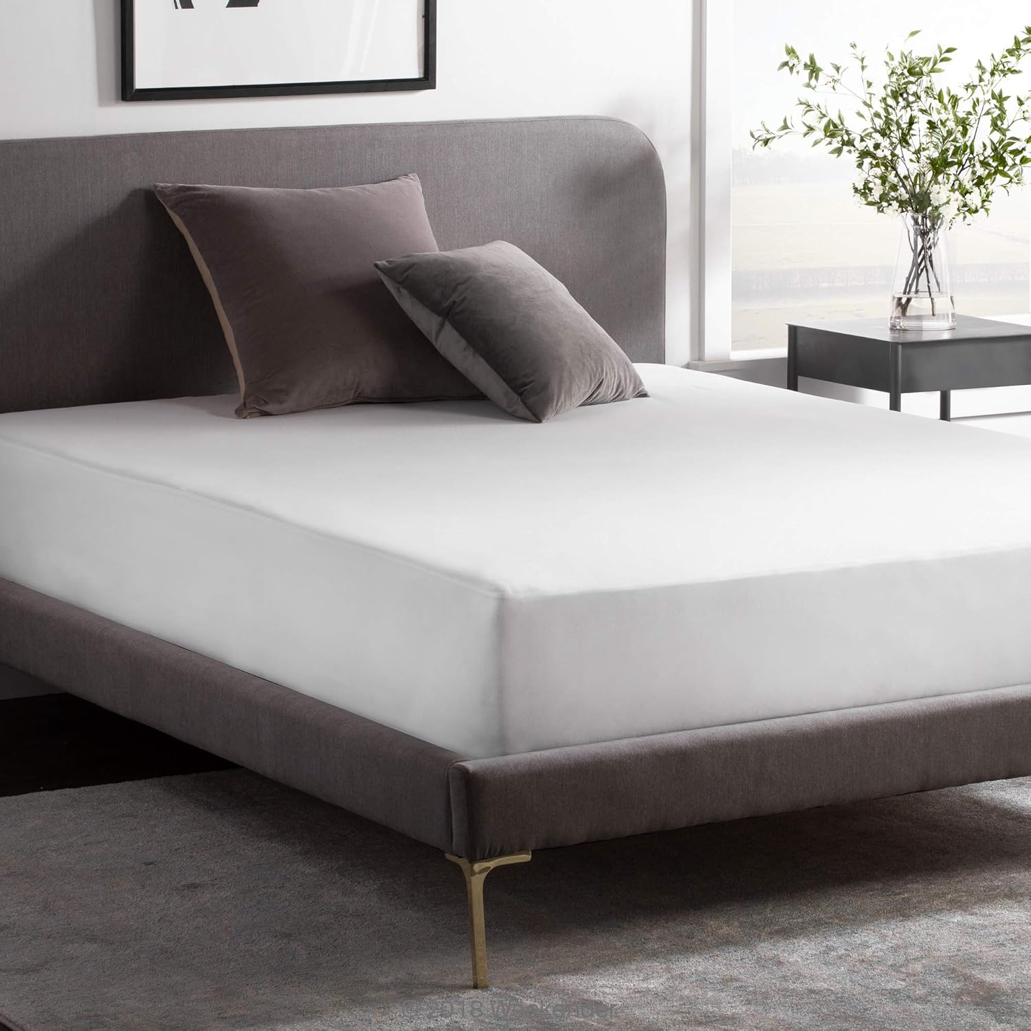 WEEKENDER Fitted Jersey Mattress Protector with Quiet Waterproof Barrier - Twin,White