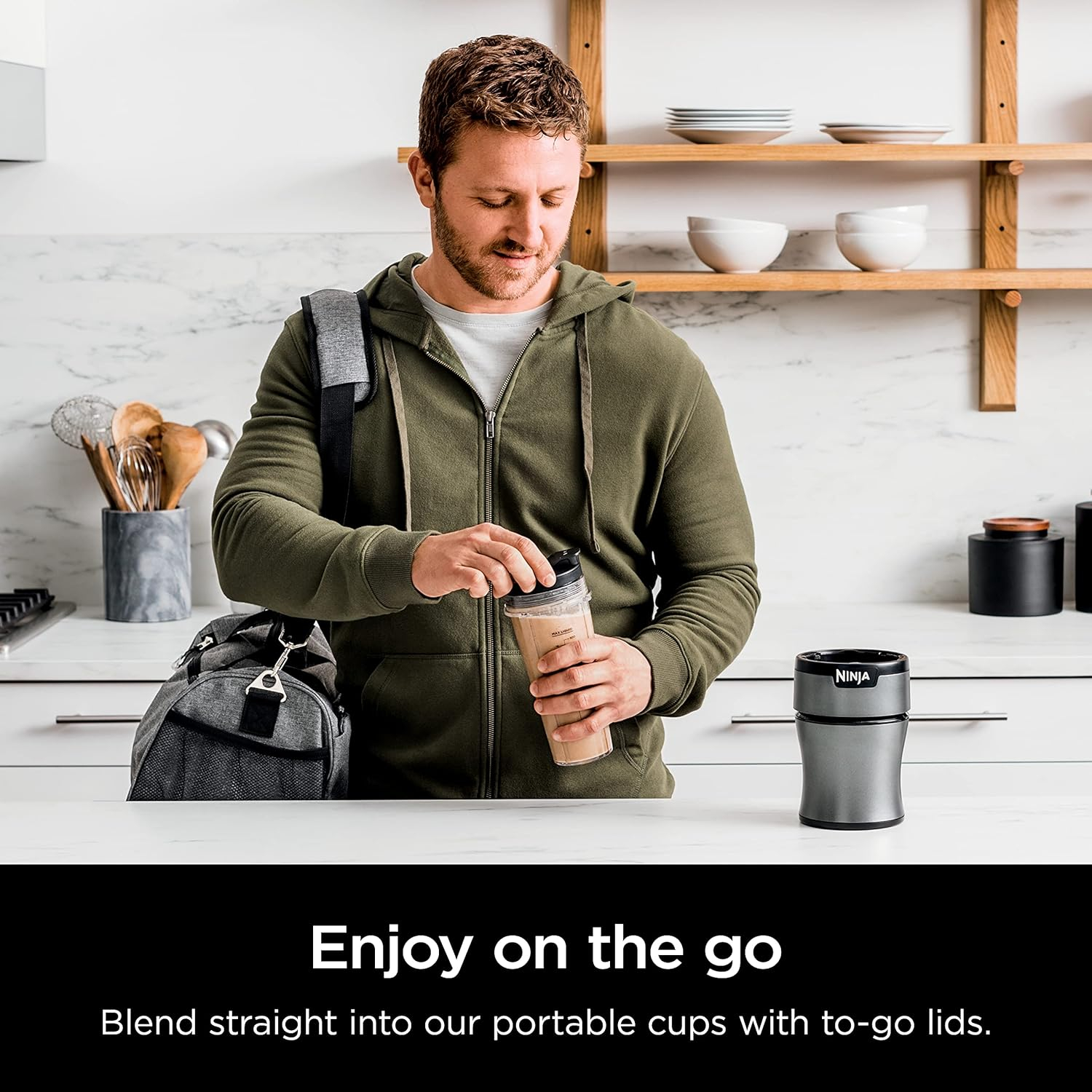 Ninja BN301 Nutri-Blender Plus Compact Personal Blender, 900-Peak-Watt Motor, Frozen Drinks, Smoothies, Sauces & More, (3) 20 oz. To-Go Cups, (2) Spout-Lids (1) Storage-Lid, Dishwasher Safe, Silver
