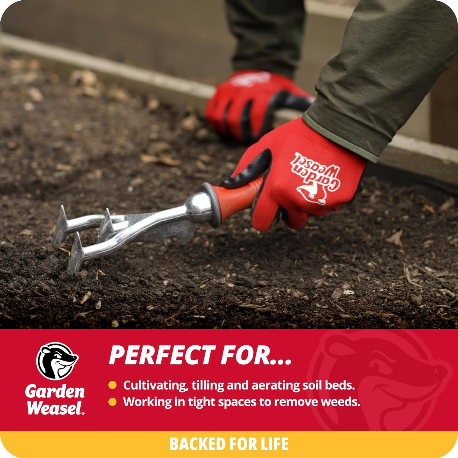 Red Cushioned Grip Short Handle Aluminum Tiller