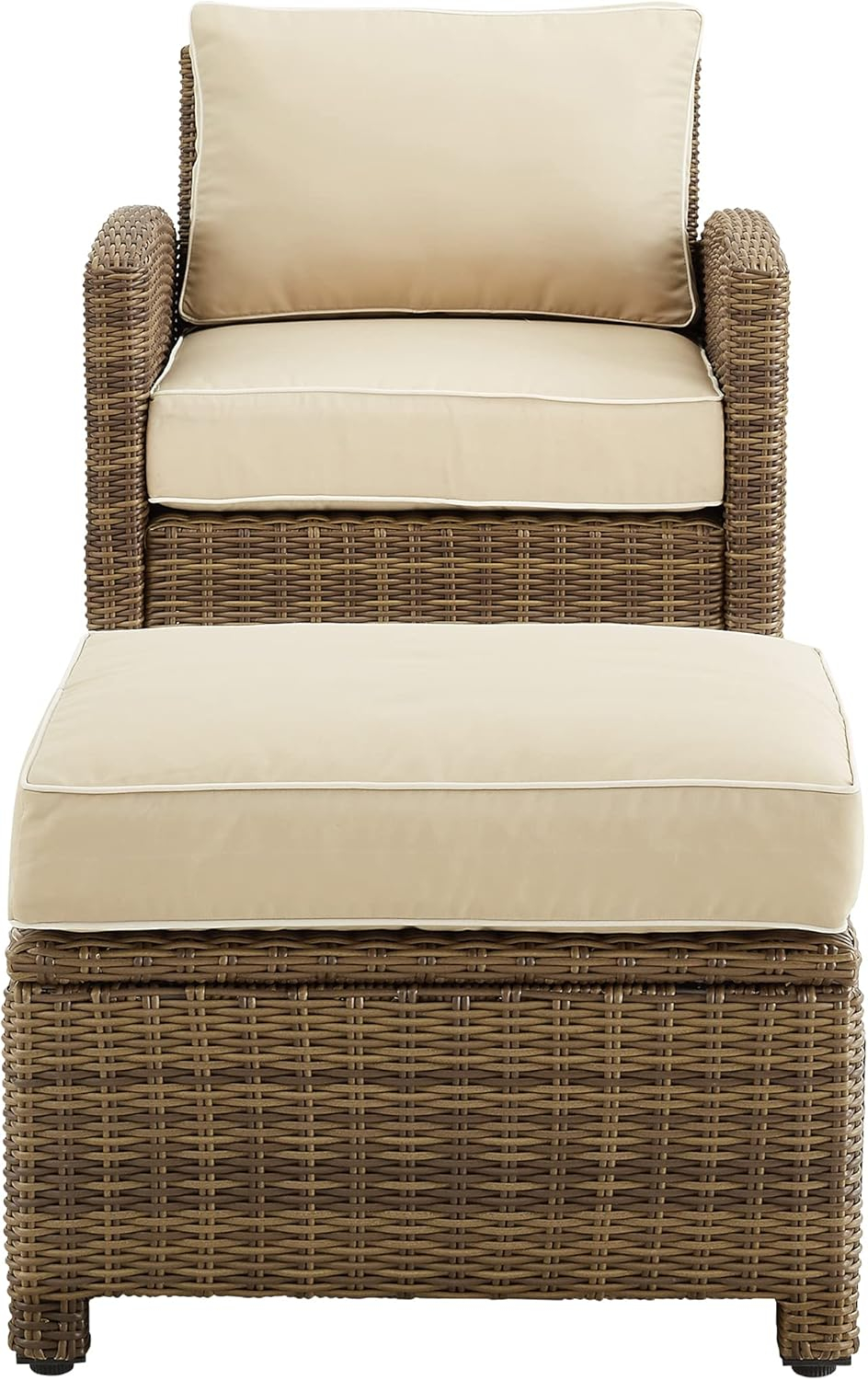 Crosley Furniture Bradenton 2PC Wicker / Rattan Armchair & Ottoman in Sand/Brown