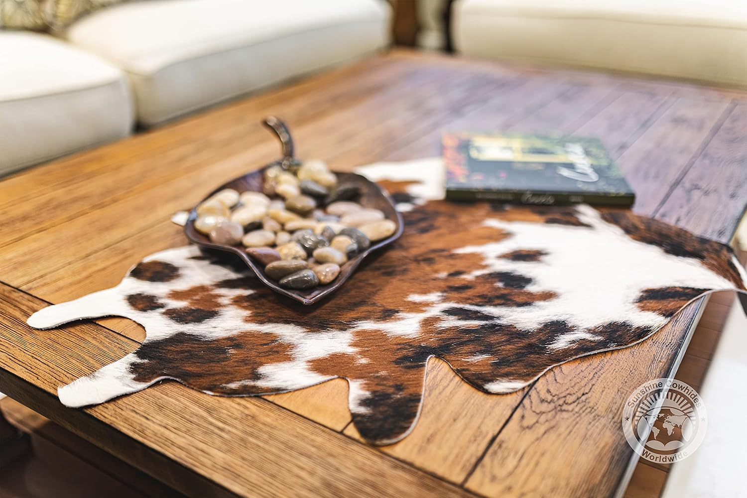 Sunshine Cowhides 100% Genuine Tricolor Mini Cowhide Rug with Small Hair - Modern Style Animal Skin Rug & Floor Carpet for Living Room, Bedroom, Kitchen & More - Small (2 x 3 Ft.)