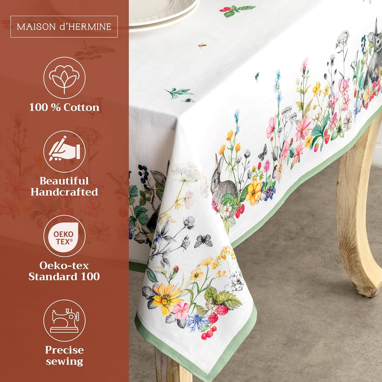 Printemps Floral Cotton Tablecloth for Spring Gatherings, 60" x 90"