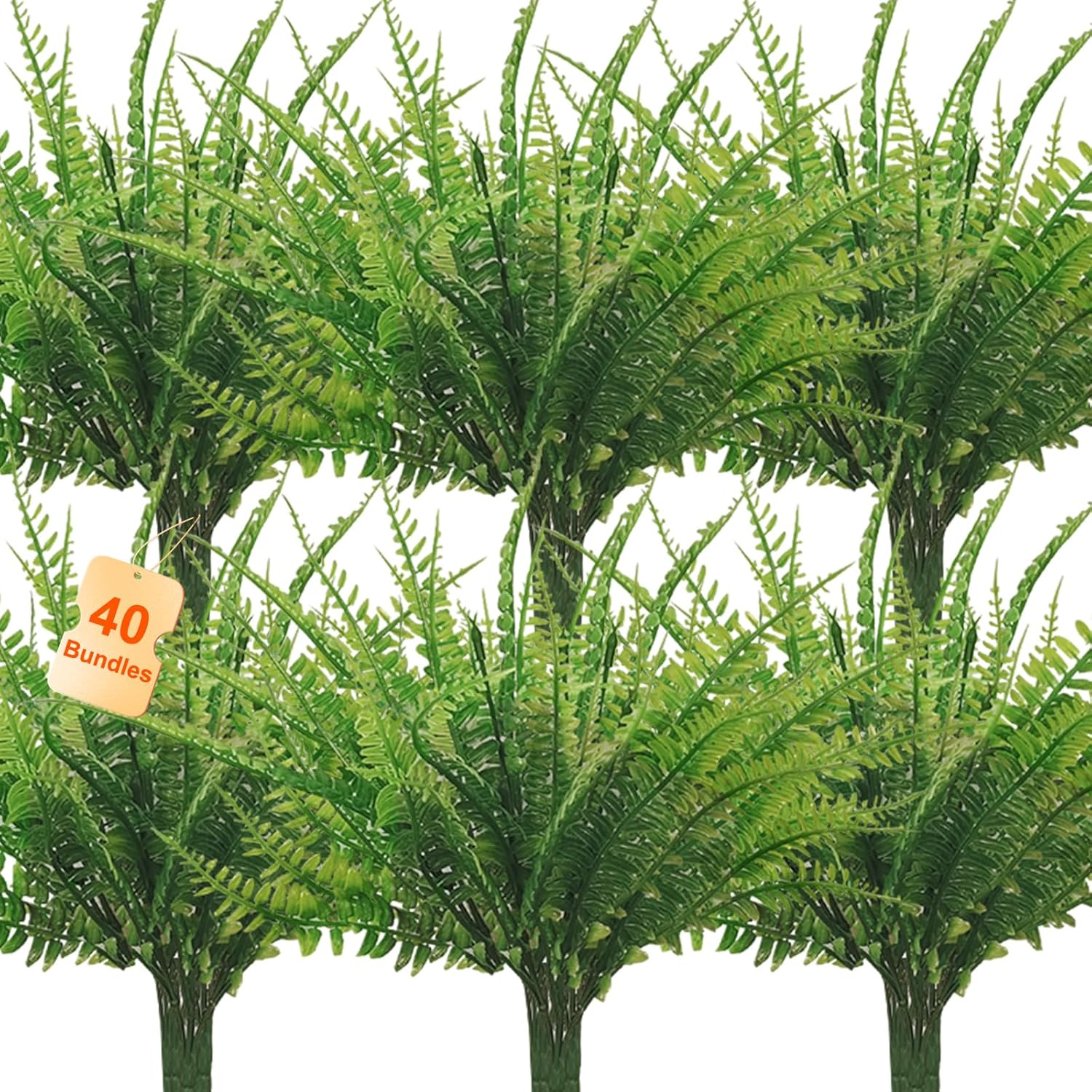 40 Pcs Artificial Boston Fake Fern Plants Bushes Faux Plants Shrubs Greenery UV Resistant for House Office Garden Indoor Outdoor Décor