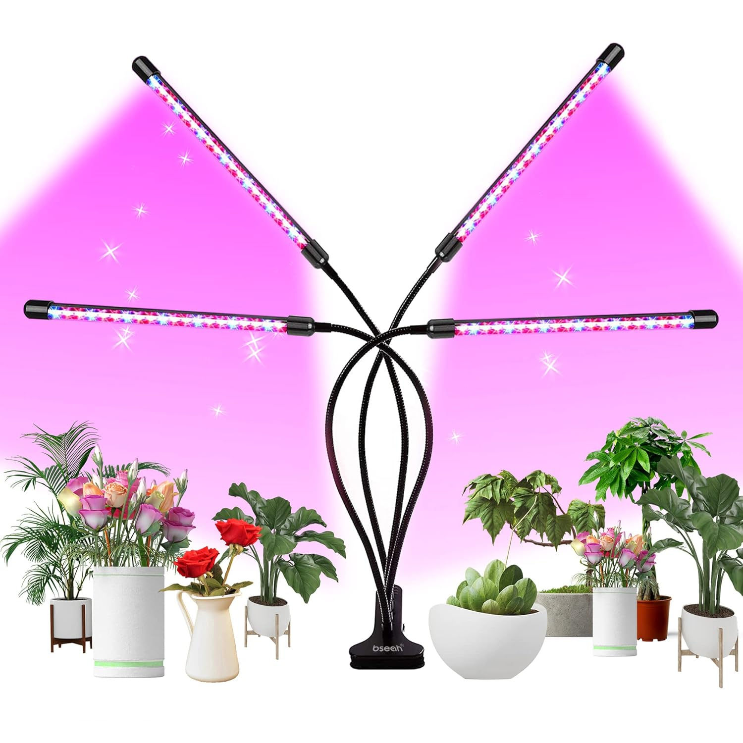 bseah Grow Light Plant Lights for Indoor Plants, Clip-On Full Spectrum Plant Grow Lights, Auto ON & Off Timer 3/9/12H, Dimmable Brightness & 3 Light Modes
