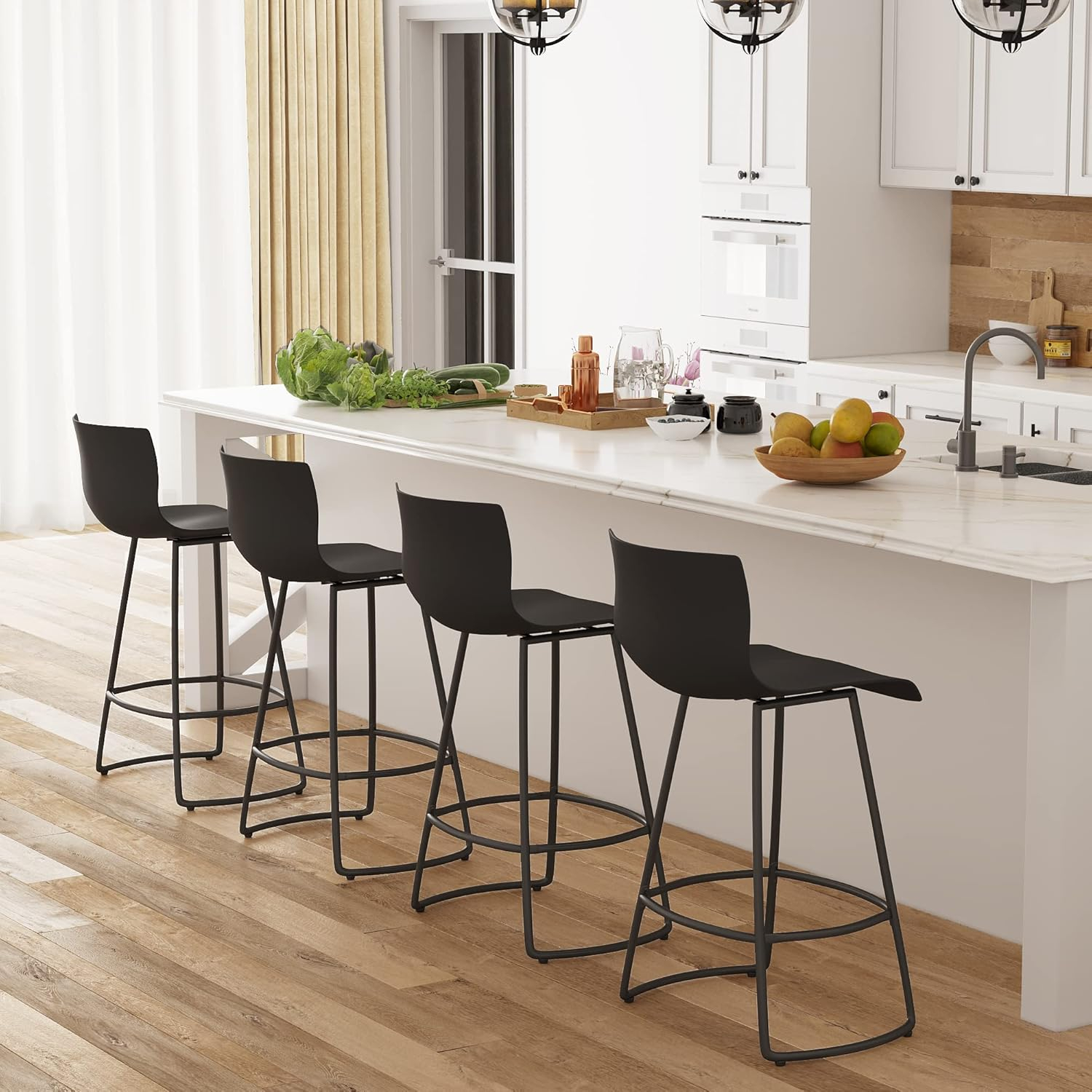 Bar Stools Set of 4 Counter Height Bar Stools Modern Swivel Bar Chairs with Back Plastic 24" Metal Counter Height stools,Black