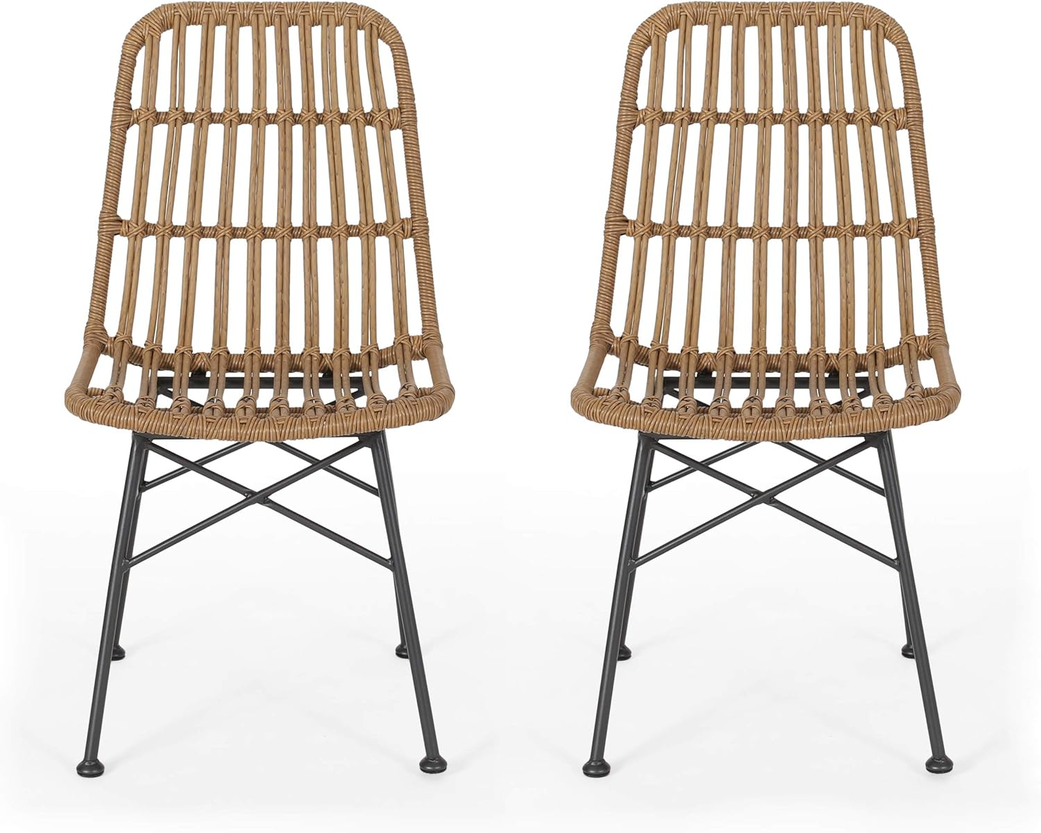 GDFStudio Outdoor Wicker Dining Chair (Set of 2), Light Brown and Black