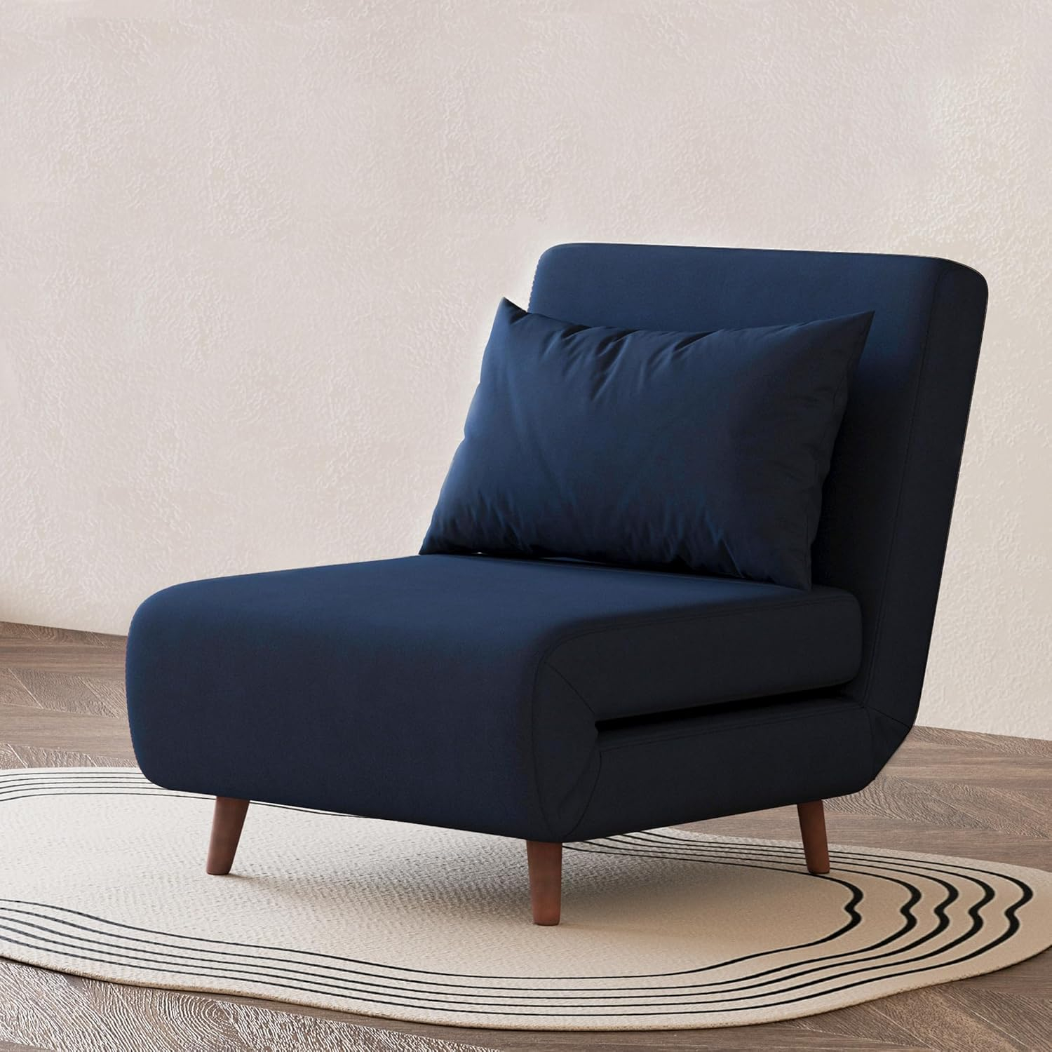 A&D Home Tustin Polyester Convertible Futon Chair, Velvet Blue