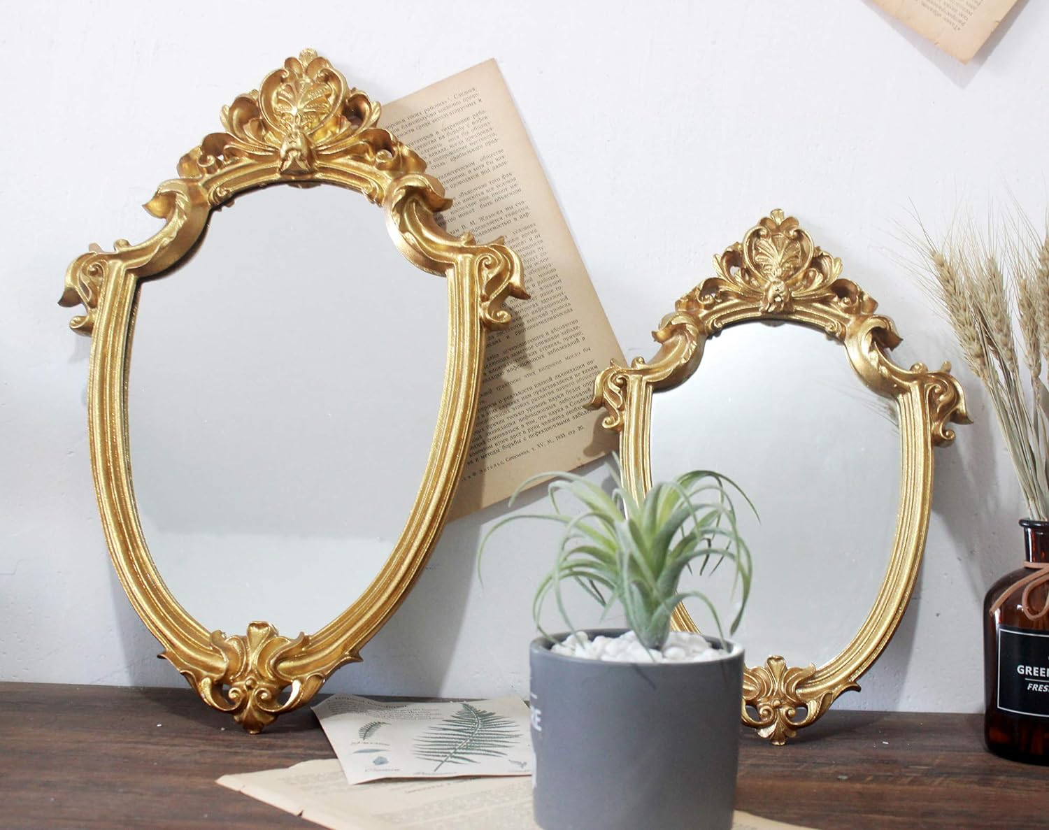 Vintage Gold Oval Resin Framed Wall Mirror 12.5x9 in