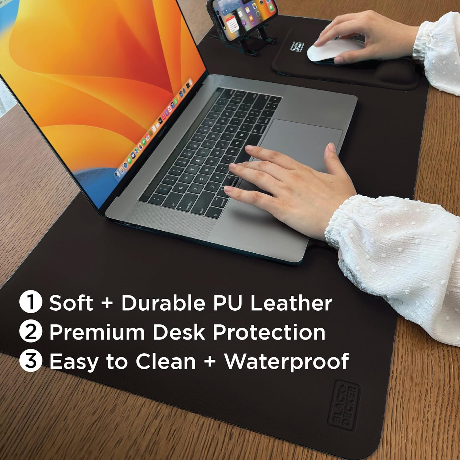 Black+Decker Faux Leather Desk Mat for Keyboard and Mouse - Protective Desk Decor - Gaming, Work from Home, Office Accessory