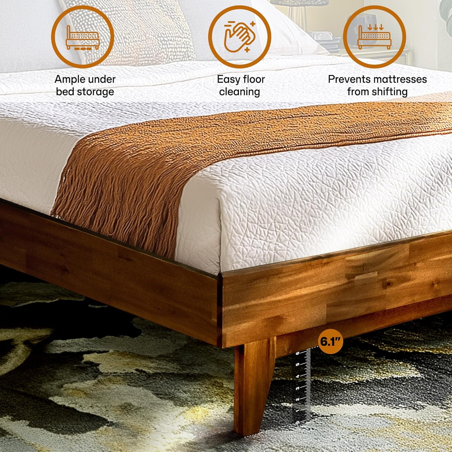 Acacia Acacia Bed Frame with Headboard Solid Wood Platform Bed