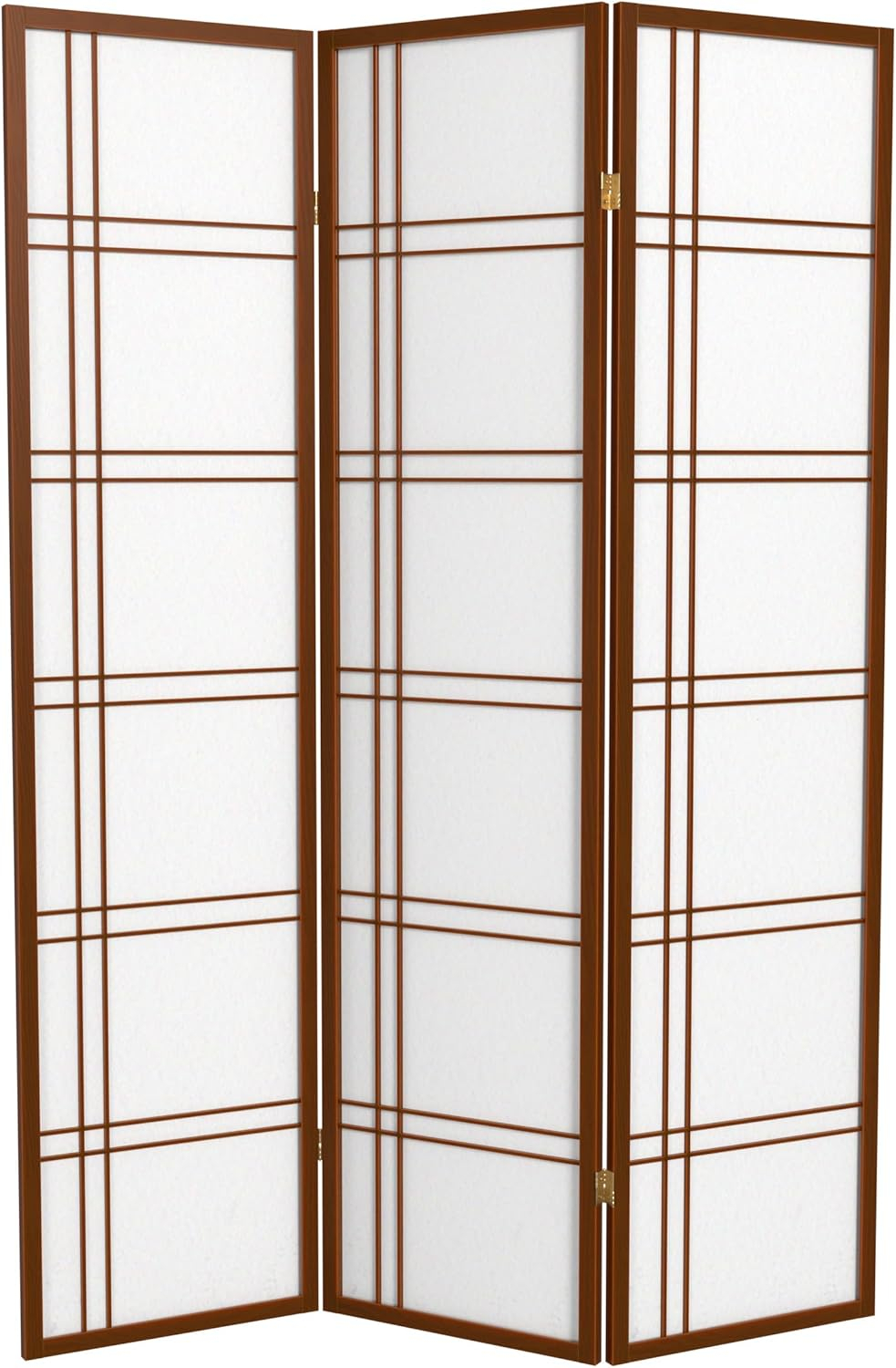 Oriental Furniture 6 ft. Tall Double Cross Shoji Screen - Walnut - 3 Panel