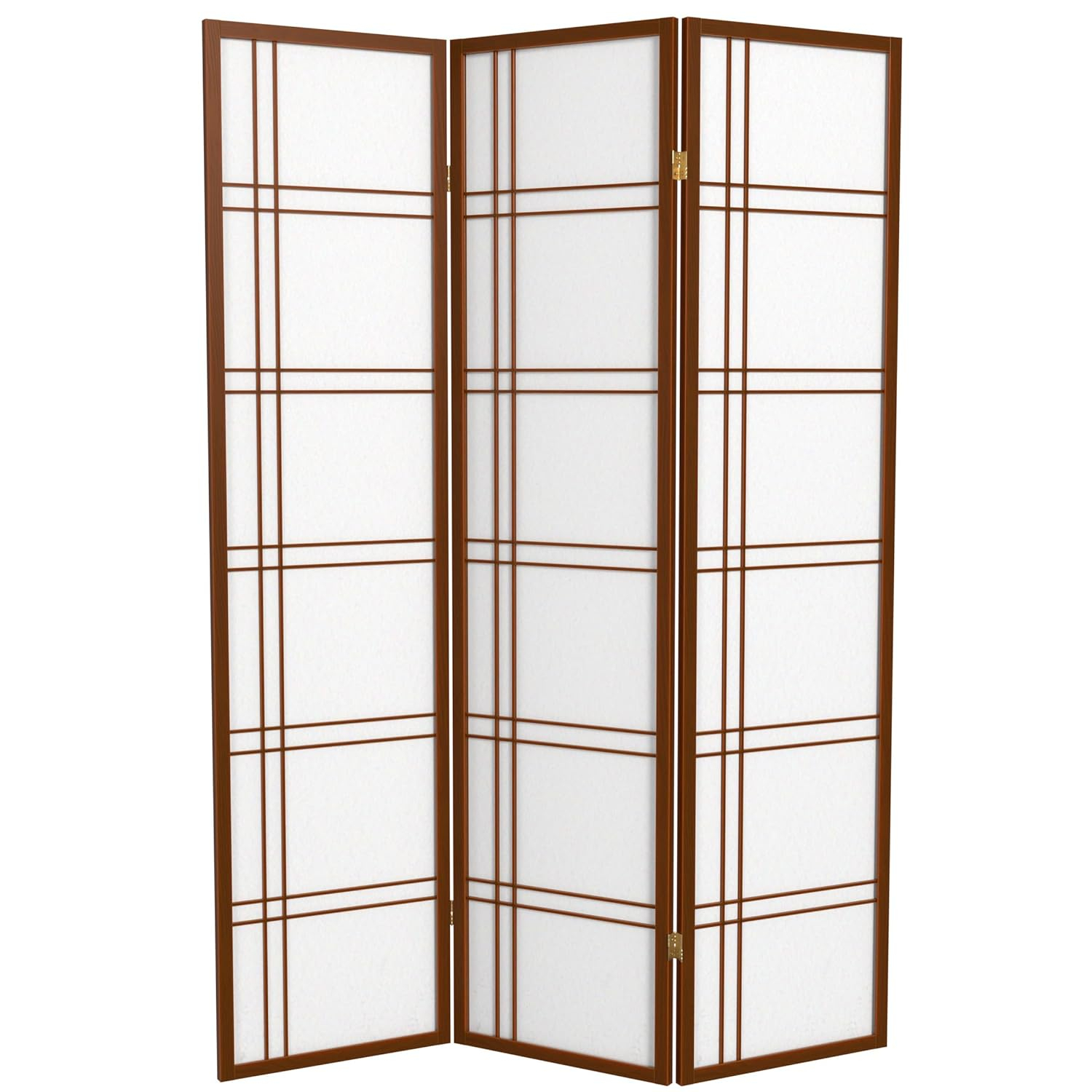 Oriental Furniture 6 ft. Tall Double Cross Shoji Screen - Walnut - 3 Panel