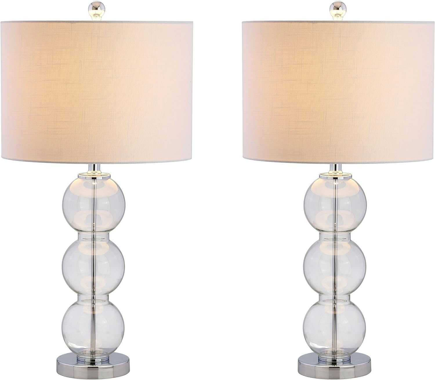 JONATHAN Y JYL1070D-SET2 Bella 27" Glass Triple-Sphere LED Table Lamp, Contemporary, Transitional for living room, dinning room, bedroom, office Bulb Included, Clear/Chrome (Set of 2)