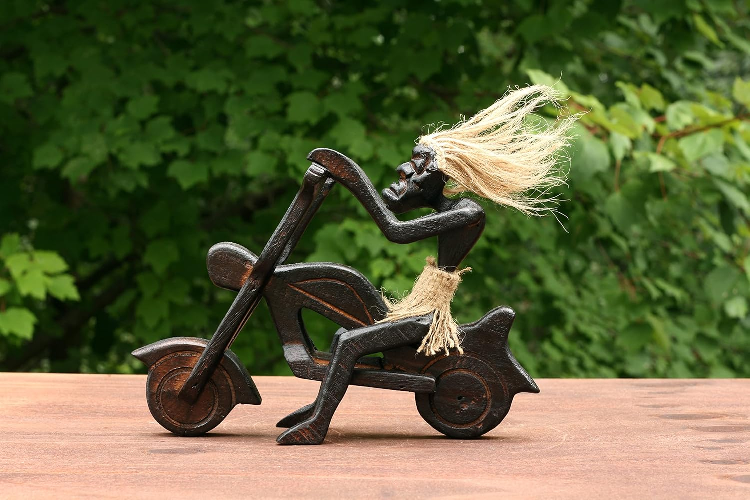 Handmade Wooden Single Primitive Tribal Riding Harley Davidson Statue Motorcycle Sculpture Tiki Bar Unique Gift Wood Home Decor Figurine Hand Carved