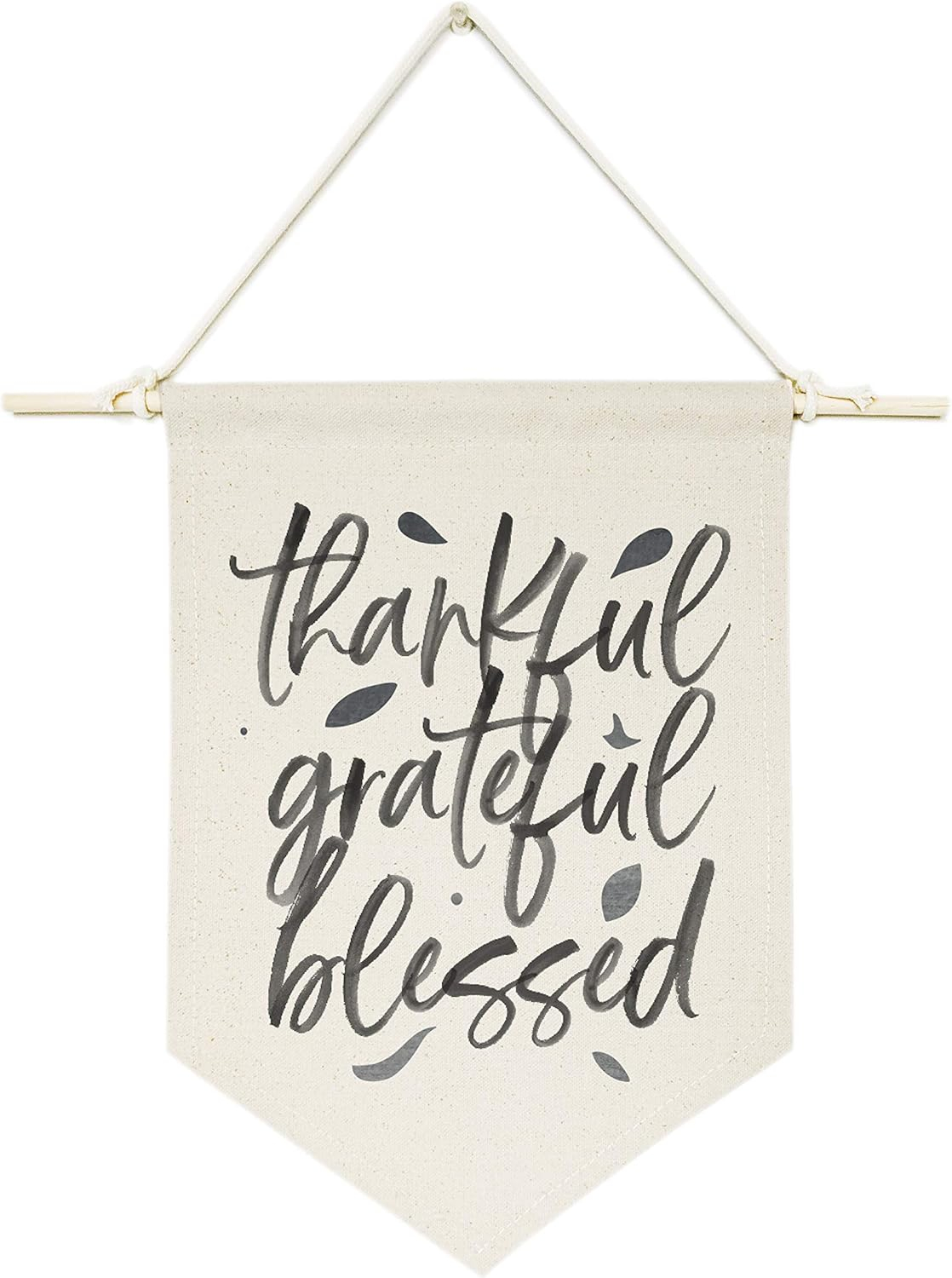 Thankful Grateful Blessed Cotton Canvas Wall Banner