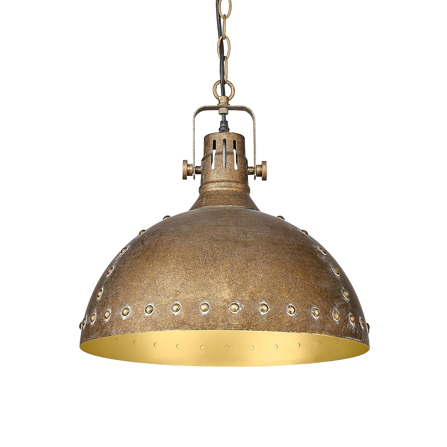 Farmhouse Pendant Light Fixtures, HWH Barn Hanging Lighting for Kitchen Island 12'' with Height Adjustable Chain, Antique Brass Kitchen Island Lighting with Metal Dome Shade, 5HZG103H RG