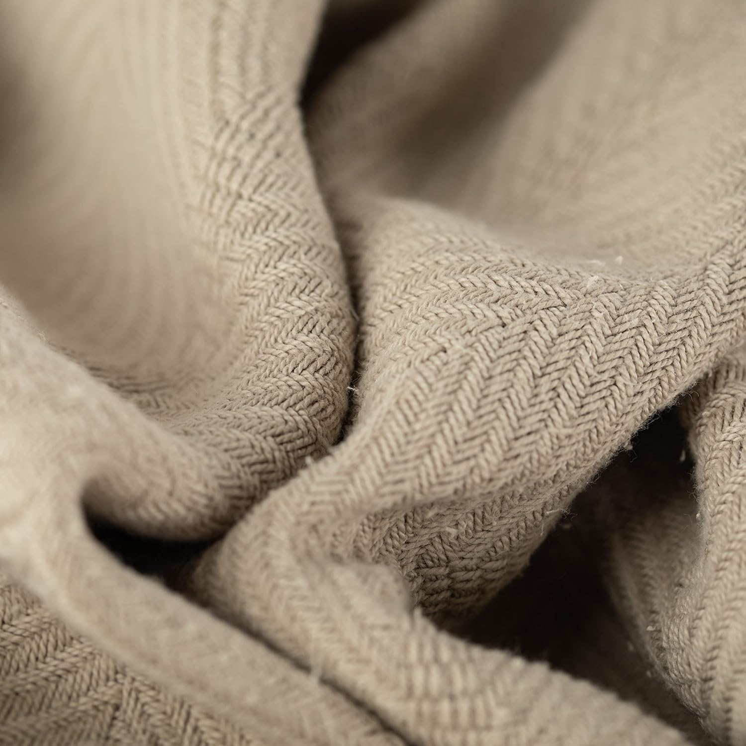Sticky Toffee Cotton Throw Blanket for Couch, 60x50 in, Woven Warm and Soft Lightweight Tan Throw, Herringbone Weave Boho Farmhouse