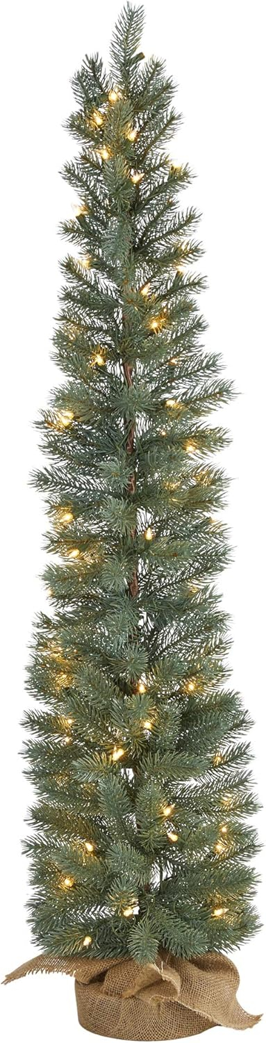 Nearly Natural 4ft. Green Pine Artificial Christmas Tree with 70 Warm White Lights Set in a Burlap Base