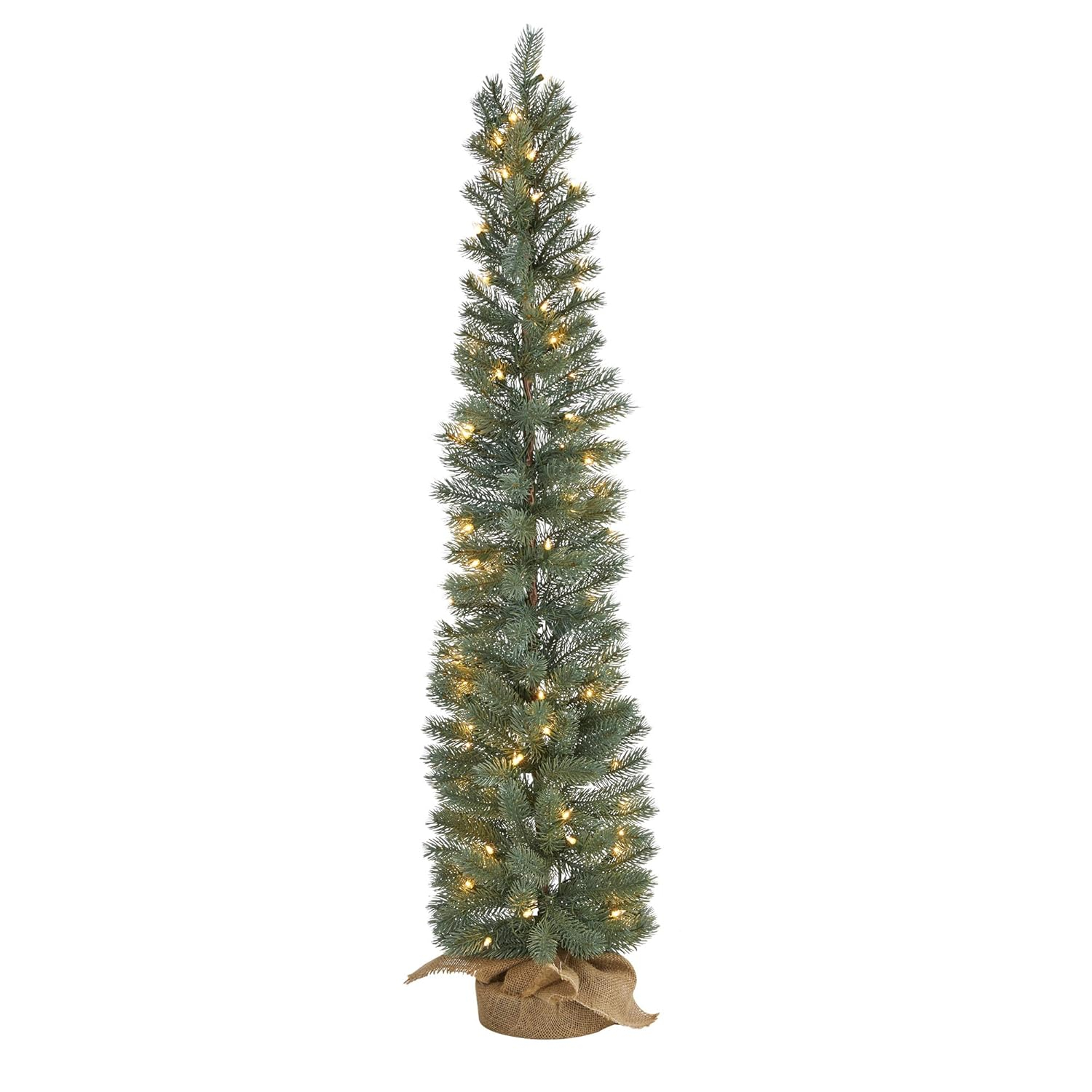 Nearly Natural 4ft. Green Pine Artificial Christmas Tree with 70 Warm White Lights Set in a Burlap Base