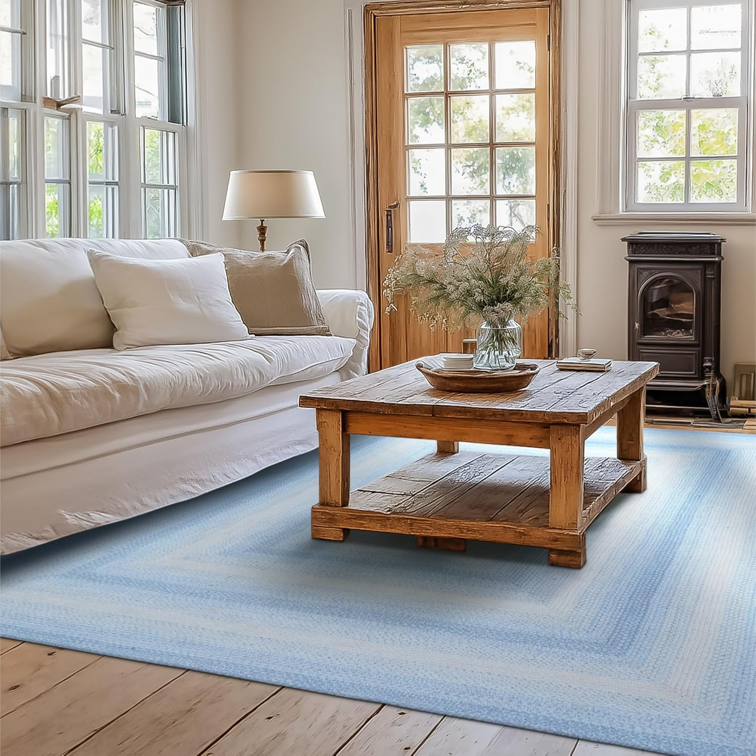 Homespice Sky Blue 5x8 Braided Rug for Coastal Country Decor - Perfect Rustic Area Rugs for Living Room with Coastal Country Charm, Braided Jute Rug