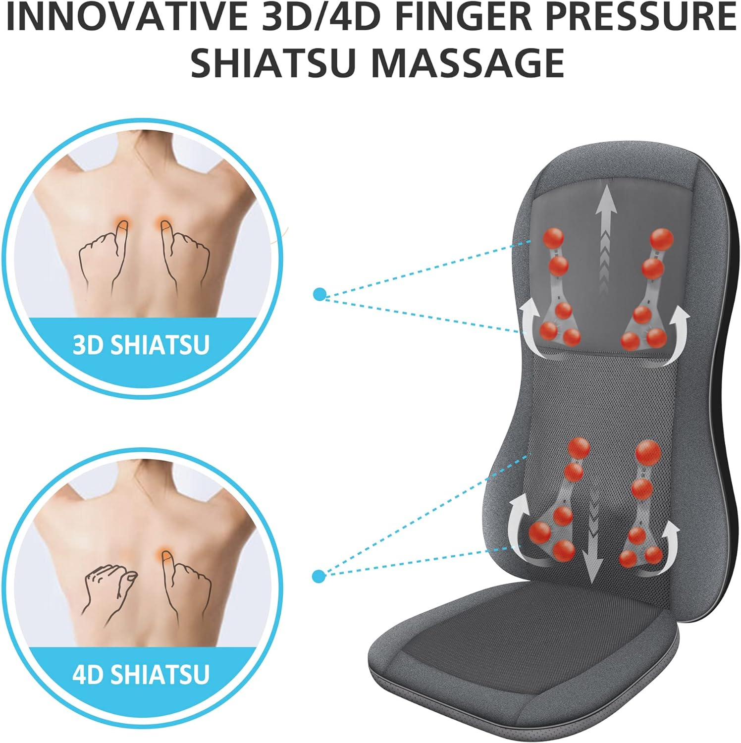 Comfier Shiatsu Back Massager with Heat 10 Massage Nodes Massage Chair Pad 2D/3D Seat Cushion Massagers