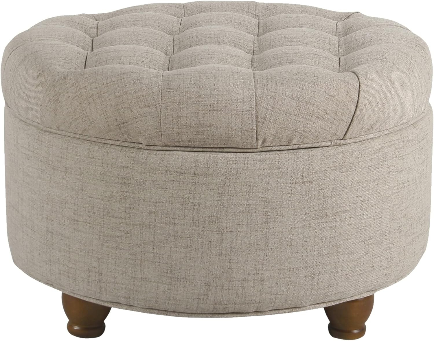 Benzara Otomana de Madera Tapizada en Tela con Almacenamiento con Tapa Elevable Capitoné, Beige-Color:Beige
