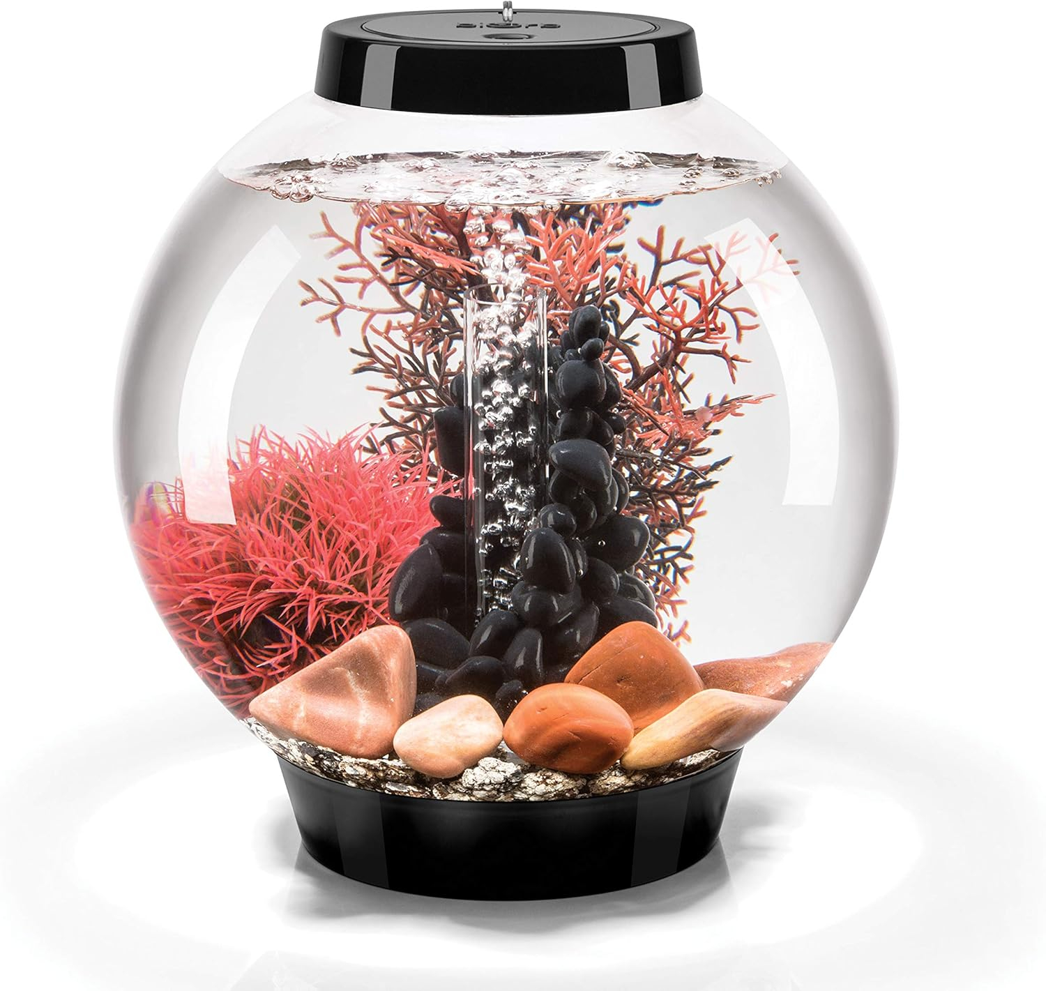biOrb CLASSIC 15 Aquarium Set with LED Light - 4 Gallon, Black - Stone River Decor Included