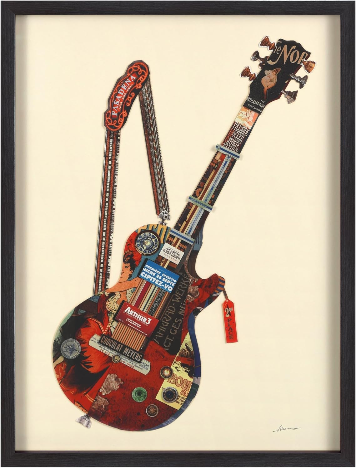 Empire Art Direct Electric Guitar Dimensional Collage Framed Graphic Art Under Glass Wall Art, 25" x 33" x 1.4", Ready to Hang