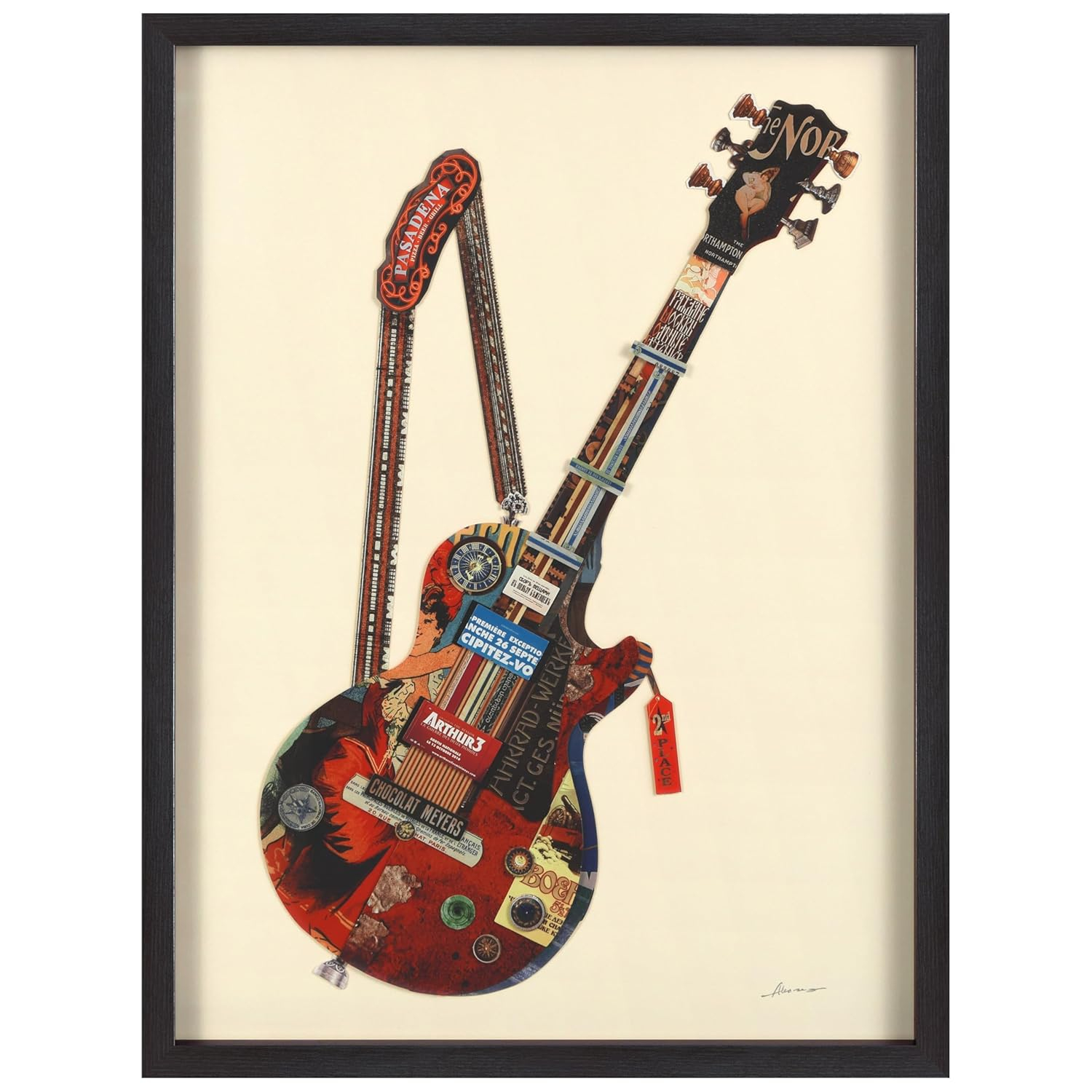 Empire Art Direct Electric Guitar Dimensional Collage Framed Graphic Art Under Glass Wall Art, 25" x 33" x 1.4", Ready to Hang