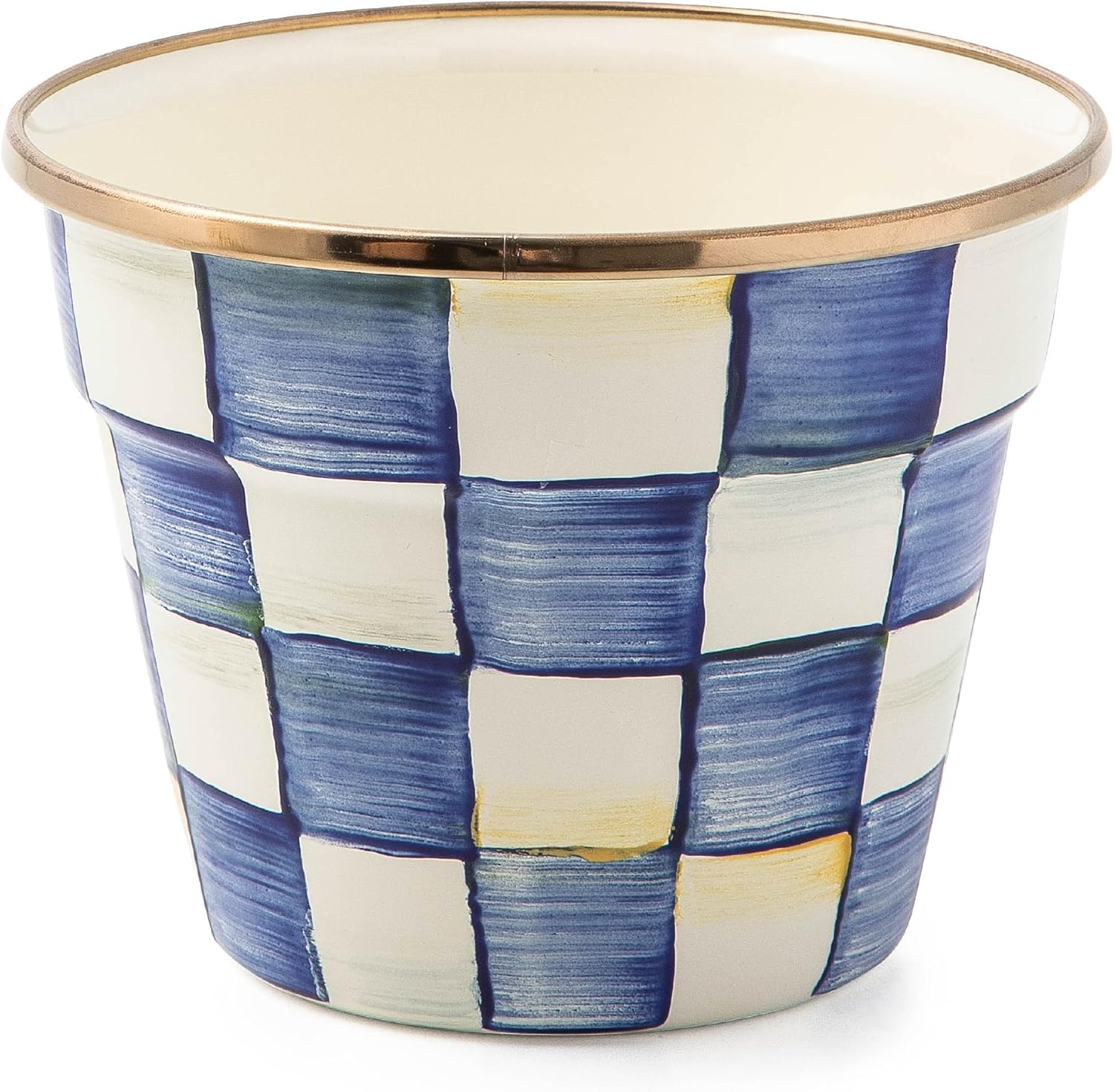 Small Blue and White Painted Enamel Garden Pot