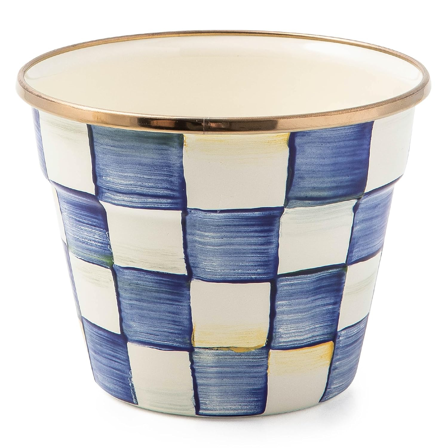 Small Blue and White Painted Enamel Garden Pot