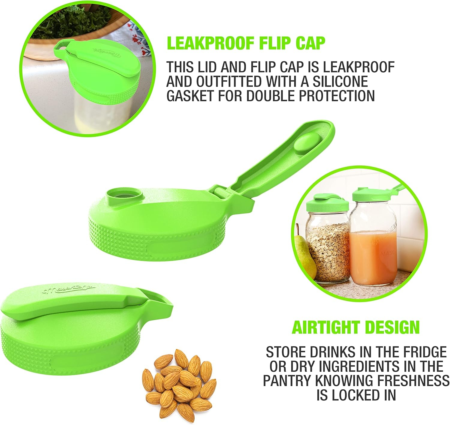 Masontops Multi Top - 2PK - Small Mouth Mason Jar Lids with Pour Spout and Flip Cap – Sip, Pour, Store & More - Jar Not Included
