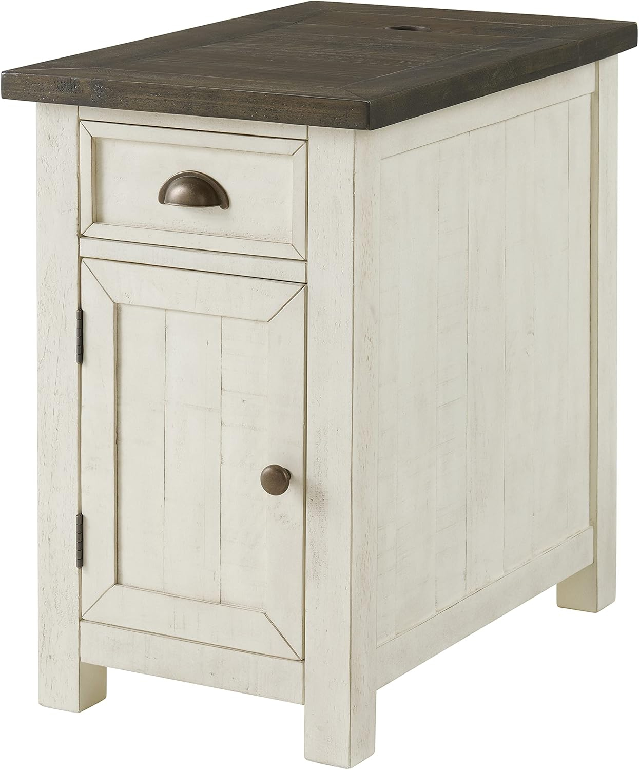 Martin Svensson Home Monterey Chairside Table with Power, Cream White and Brown