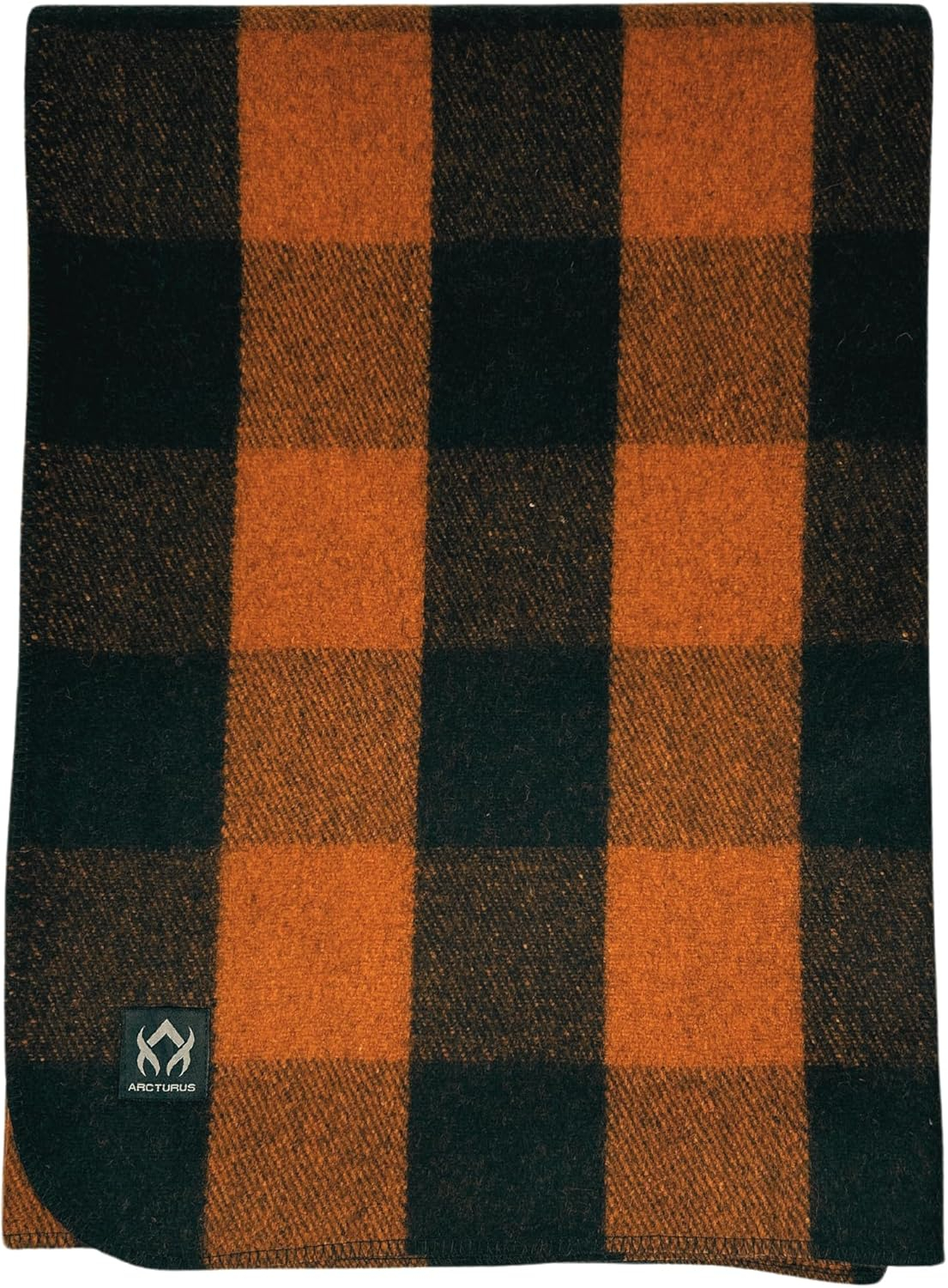 Large Orange Buffalo Plaid Wool Blanket, Machine Washable