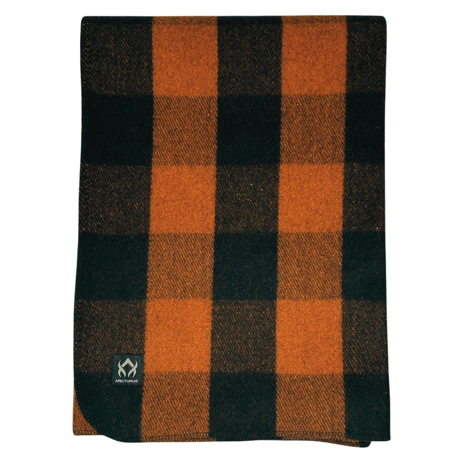 Large Orange Buffalo Plaid Wool Blanket, Machine Washable