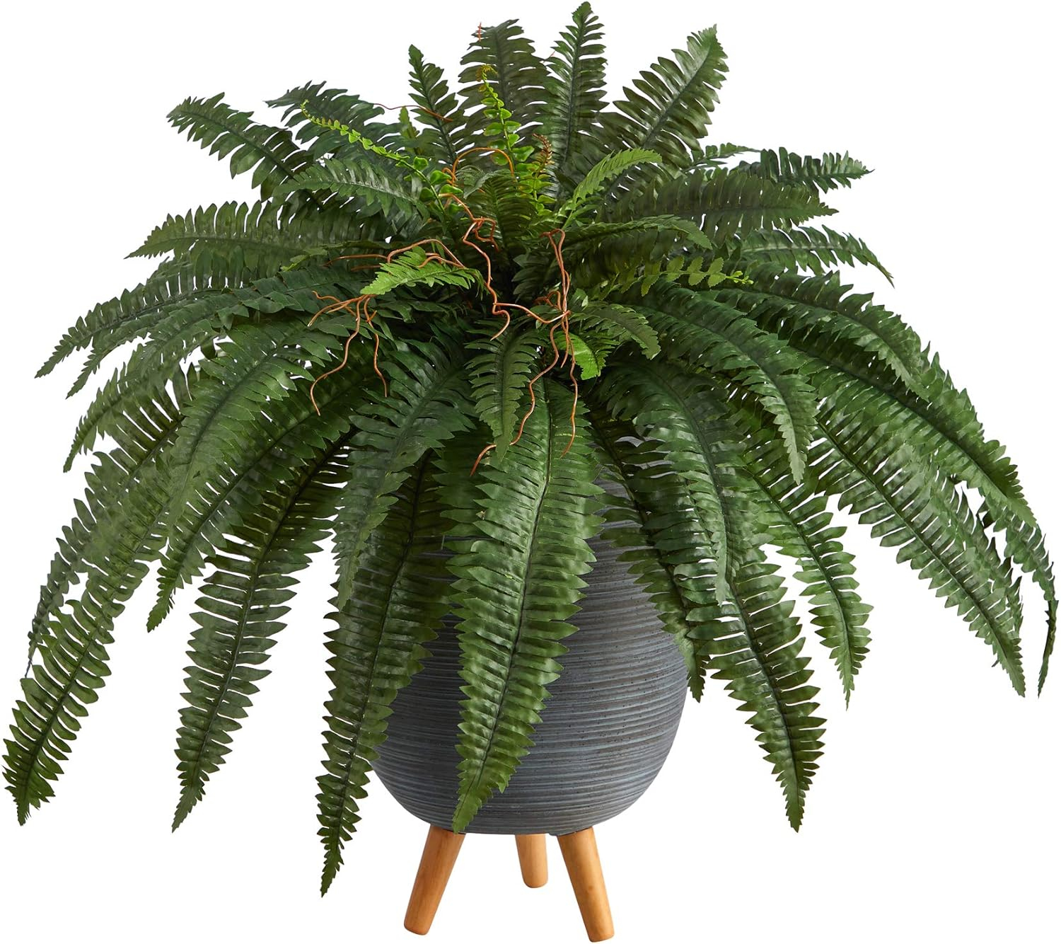 Nearly Natural 2.5ft. Boston Fern Artificial Plant in Gray Planter with Stand