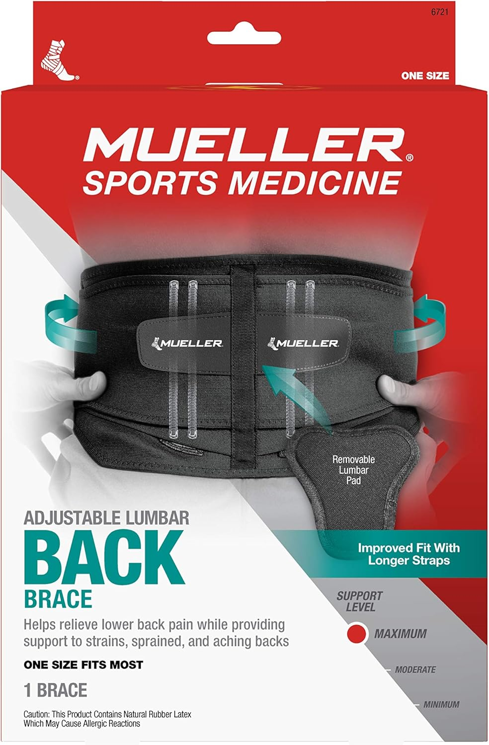 MUELLER Sports Medicine Adjustable Lumbar Back Brace with Removable Pad, Back Pain Relief Support for Men and Women, Ideal for Upper and Lower Back Pain, Sciatica, Scoliosis, Black