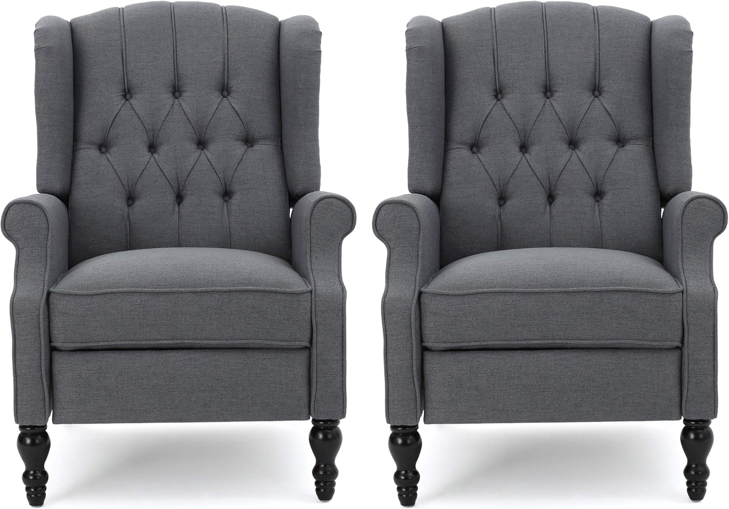 Noble House Walter Wingback Fabric Recliner, Set of 2, Gray