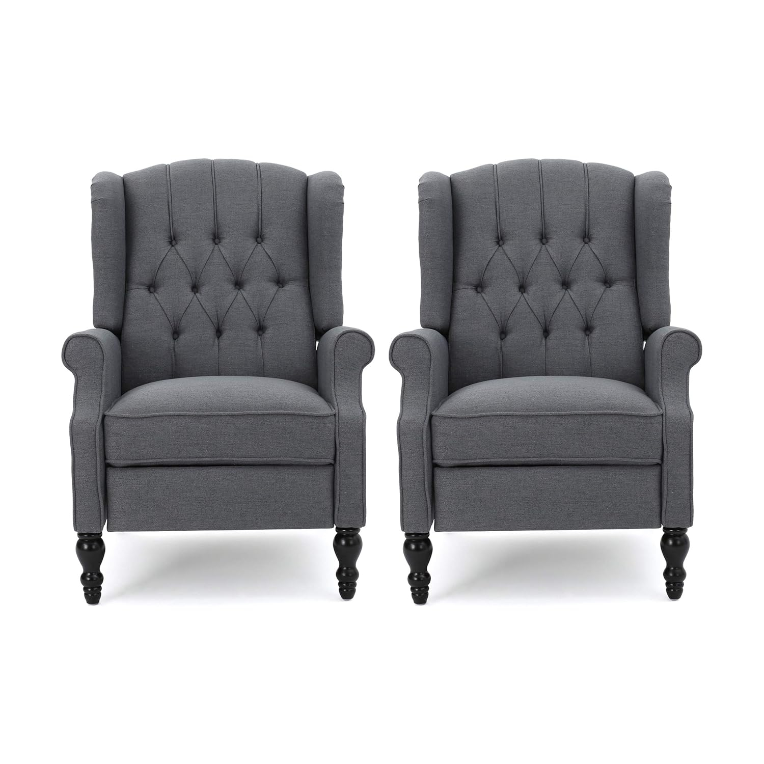 Noble House Walter Wingback Fabric Recliner, Set of 2, Gray