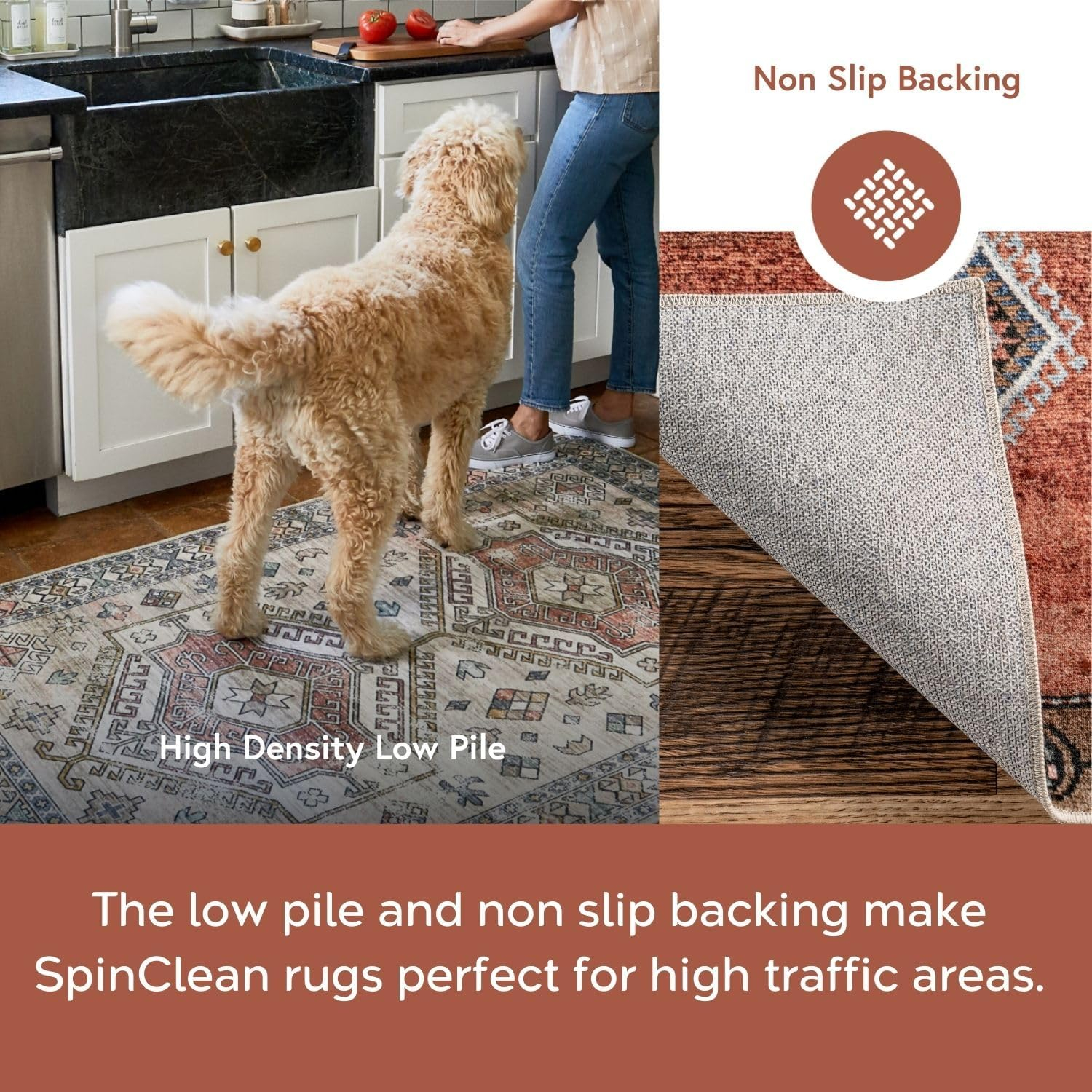 nuLOOM 2' x 12' SpinClean Machine Washable Stain-Resistant Area Rug with Non Slip Backing, Low Profile for Living Room, Bedroom, and Dining Room, Gracie Peach