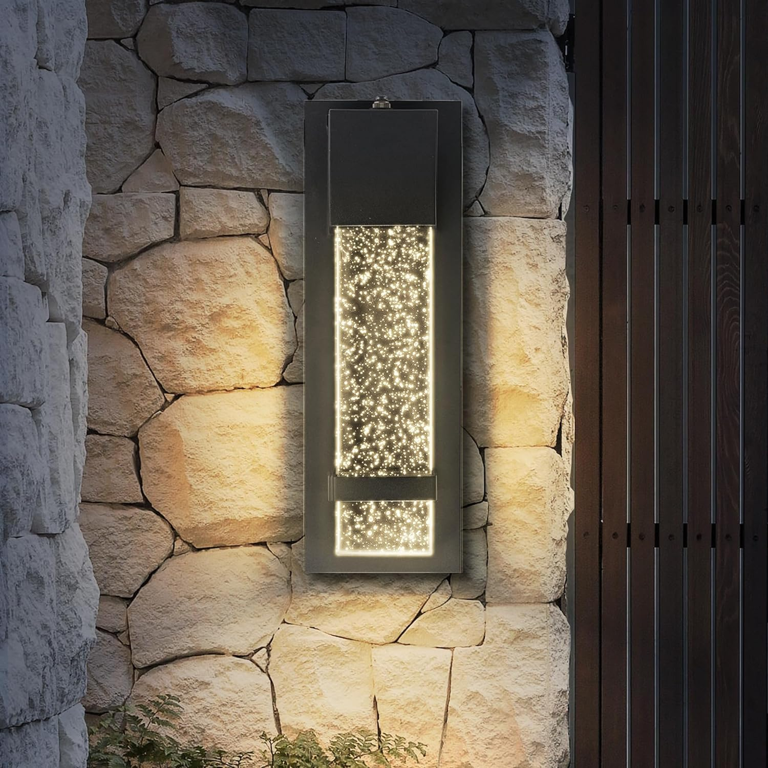 ASD LED 13 Inch Bubble Glass Wall Light Fixture | 12W 500LM 3000-5000K 120V | 3CCT, Waterproof, Photocell, ETL Listed | Exterior Dusk To Dawn Sconce, Outdoor-Indoor Lighting | Black