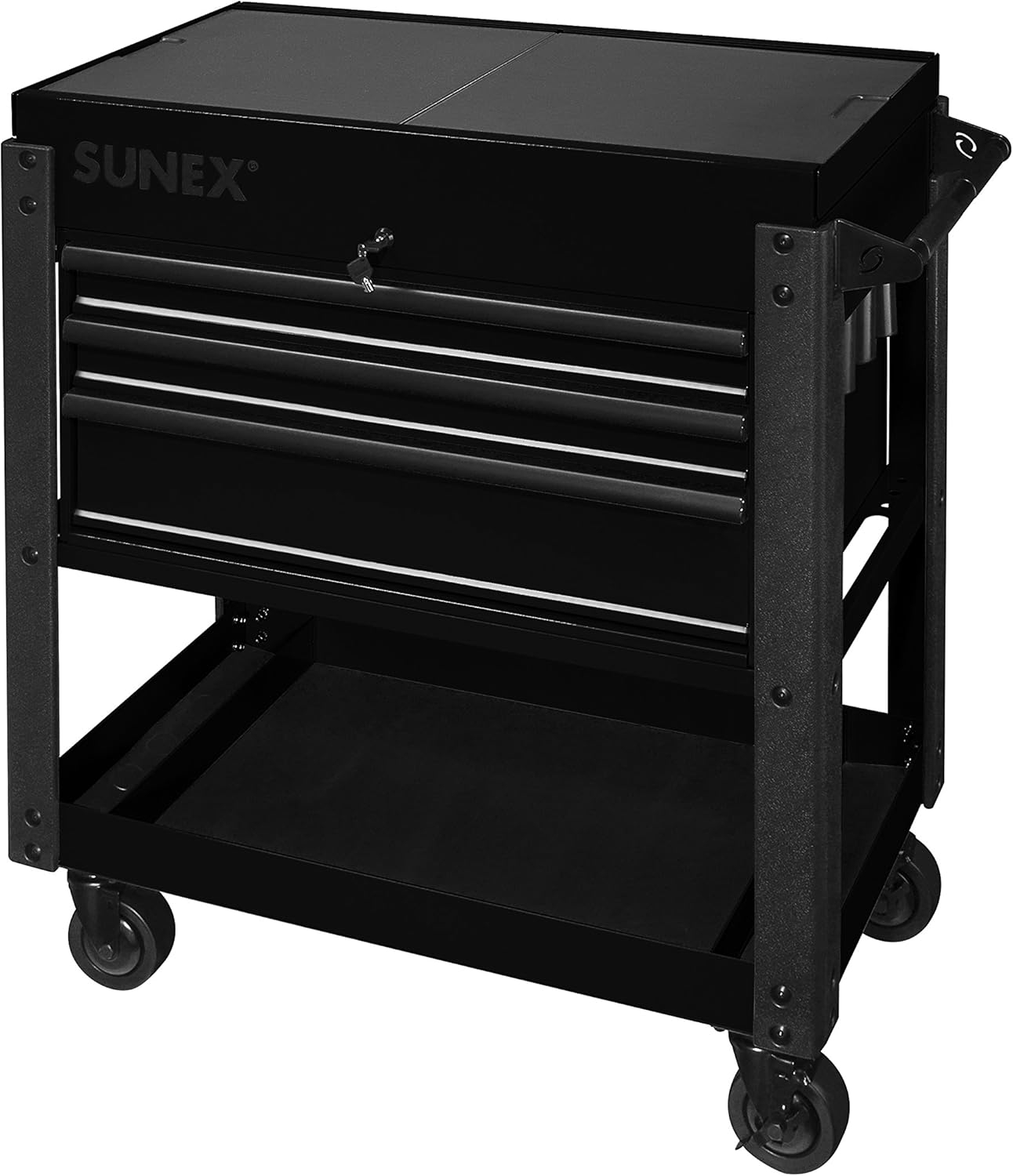 SUNEX 3 Drawer Utility Cart with Sliding Top, Black
