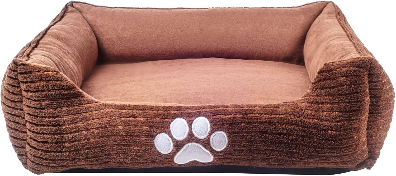 Long Rich Reversible Rectangle Pet Bed Dog Bed with Dog Paw Embroidery,Medium size, by Happycare Textiles