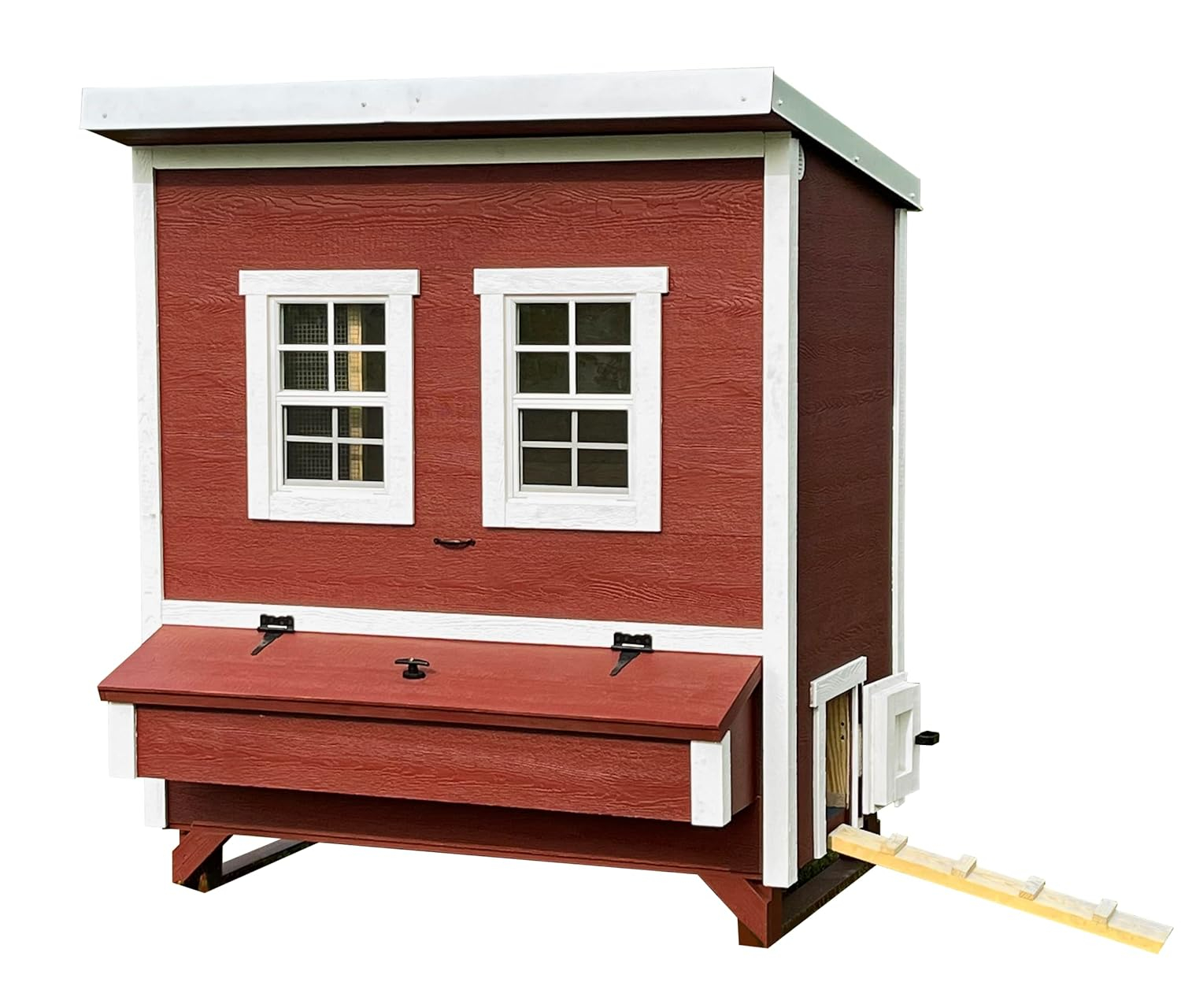 Large Red and White Wooden Walk-In Chicken Coop