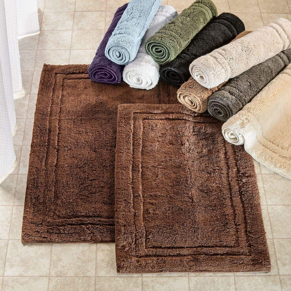 Cotton Solid 2-Piece Toast Highly Absorbent Non-Slip Oval Bath Rug Set by Superior