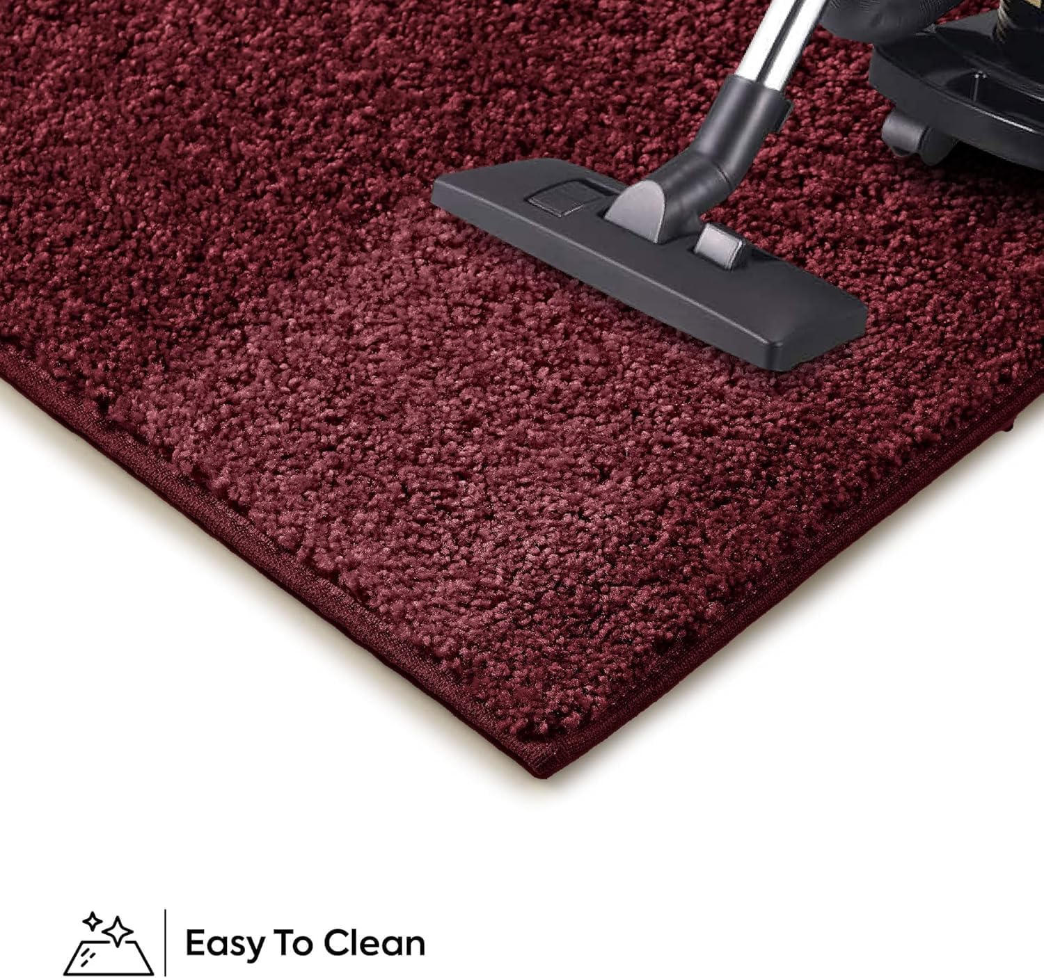 Saturn Collection Solid Color Area Rugs Burgundy - 2' x 4' Rectangle, Indoor, Stain Resistant, Perfect for Living Room, Bedroom, Dining Room, Entryway, Doorway, Pet & Kids Friendly Rug, Wedding