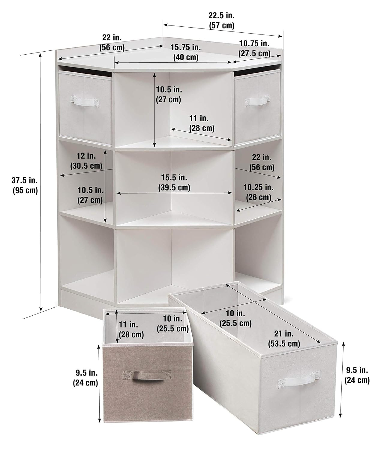 Badger Basket Corner Cubby Storage Unit with Four Reversible Baskets 9.8 Cu ft. - White